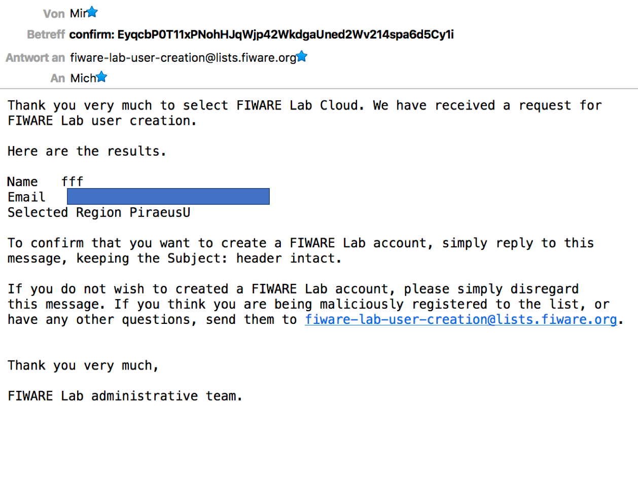 FIWARE Lab user creation, confirmation email template.